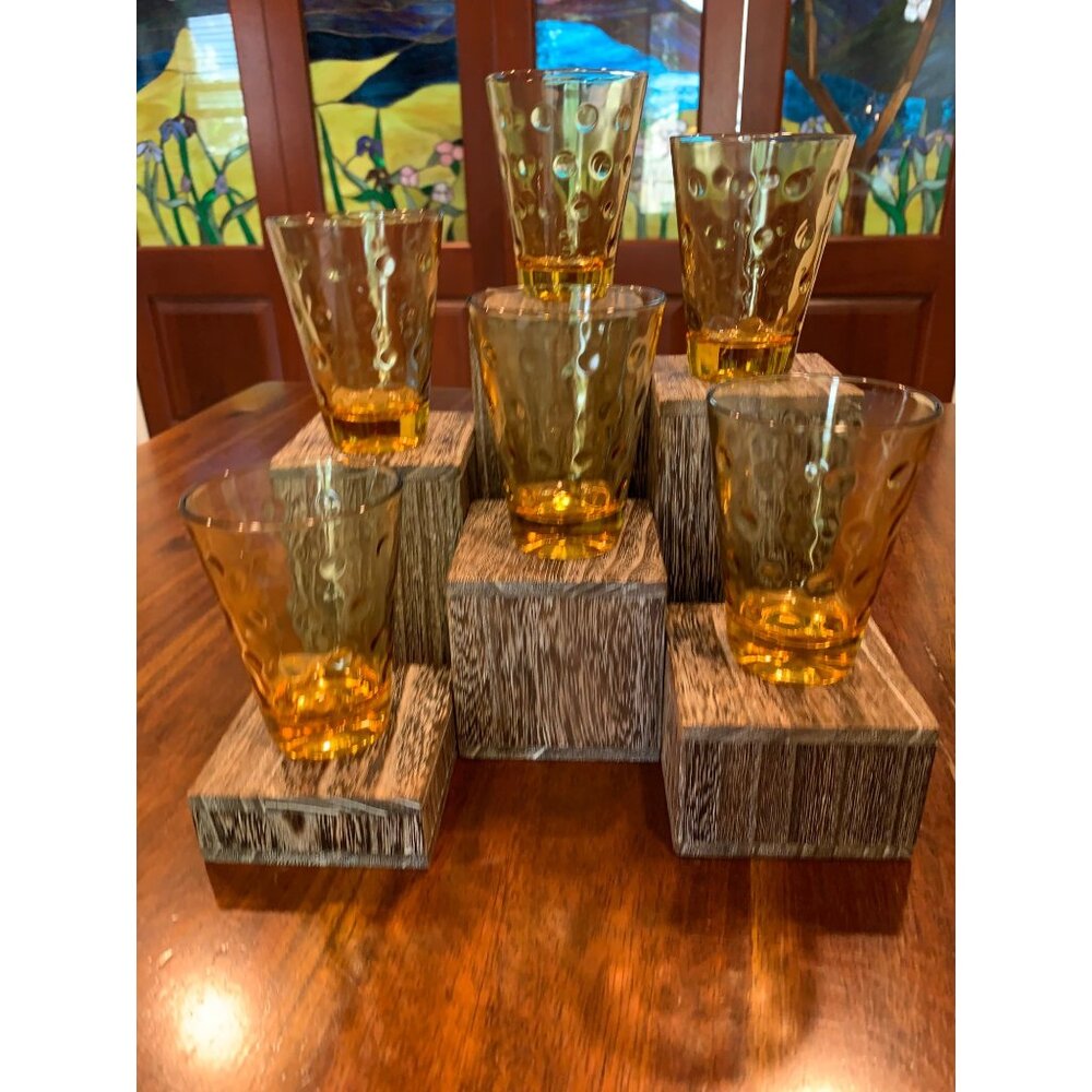 Vintage Amber Hazel Atlas Capri Dot Juice Glasses.
